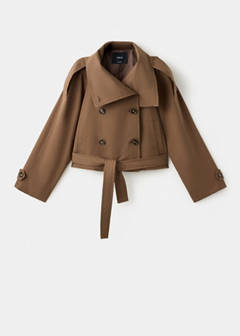 Double-breasted cropped trench coat — Brown 6