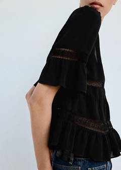 V-neck blouse with lace trim — Black 1