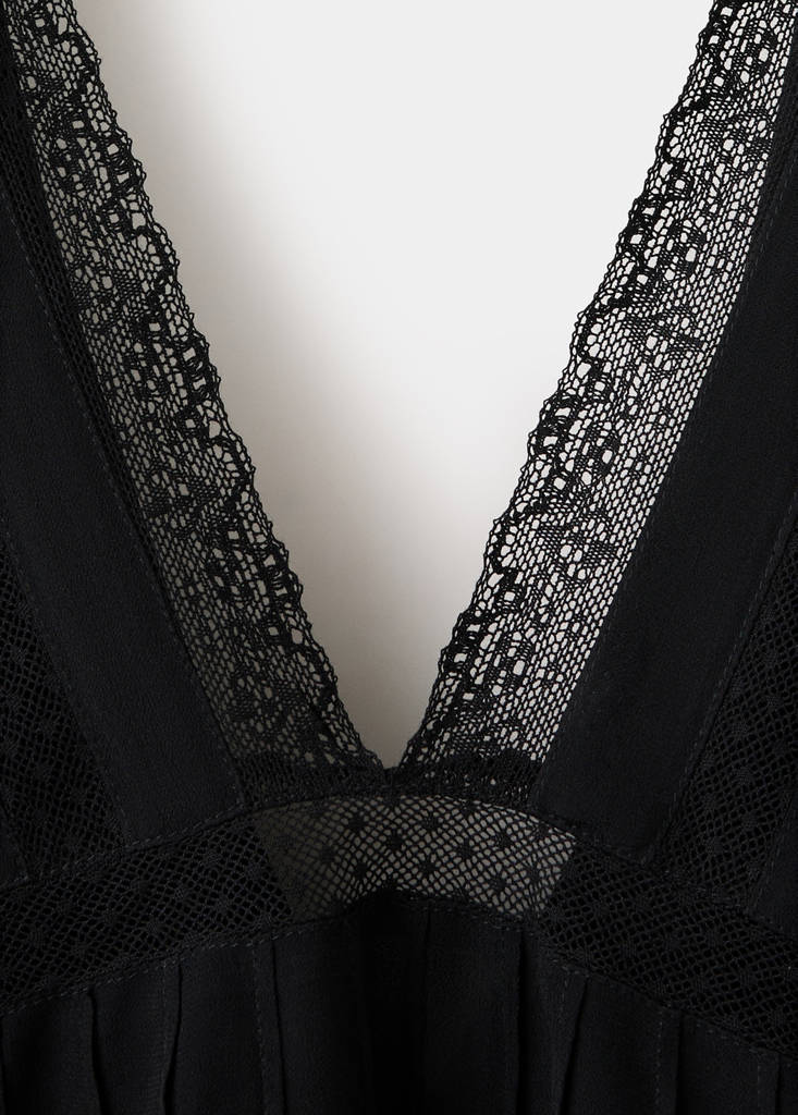 V-neck blouse with lace trim — Black