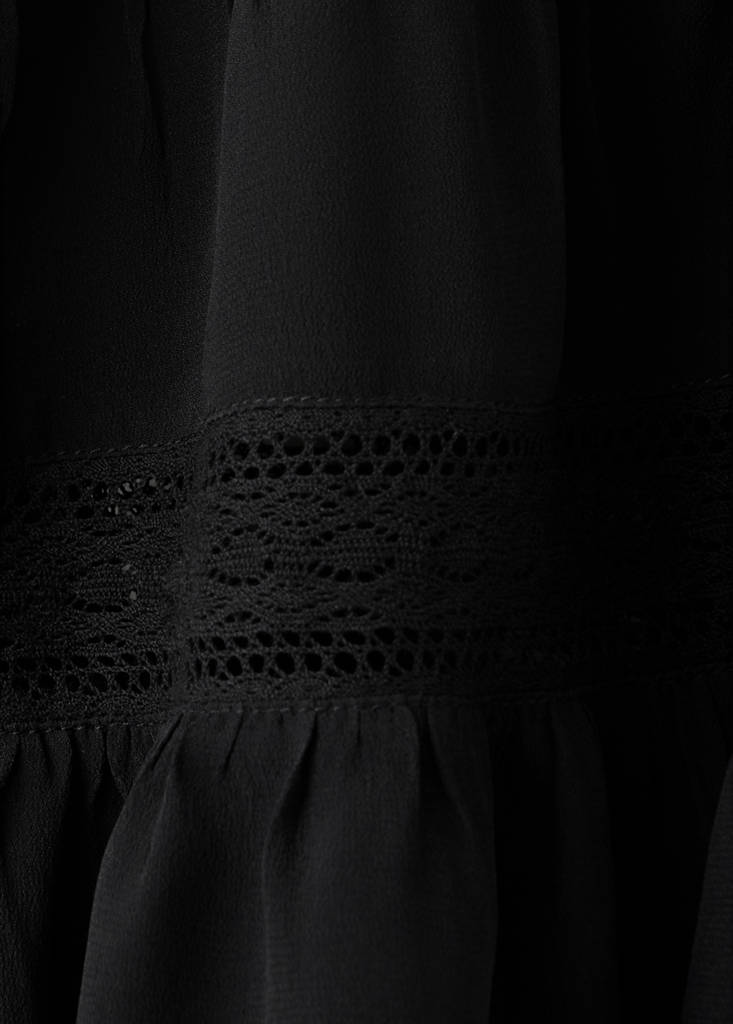 V-neck blouse with lace trim — Black