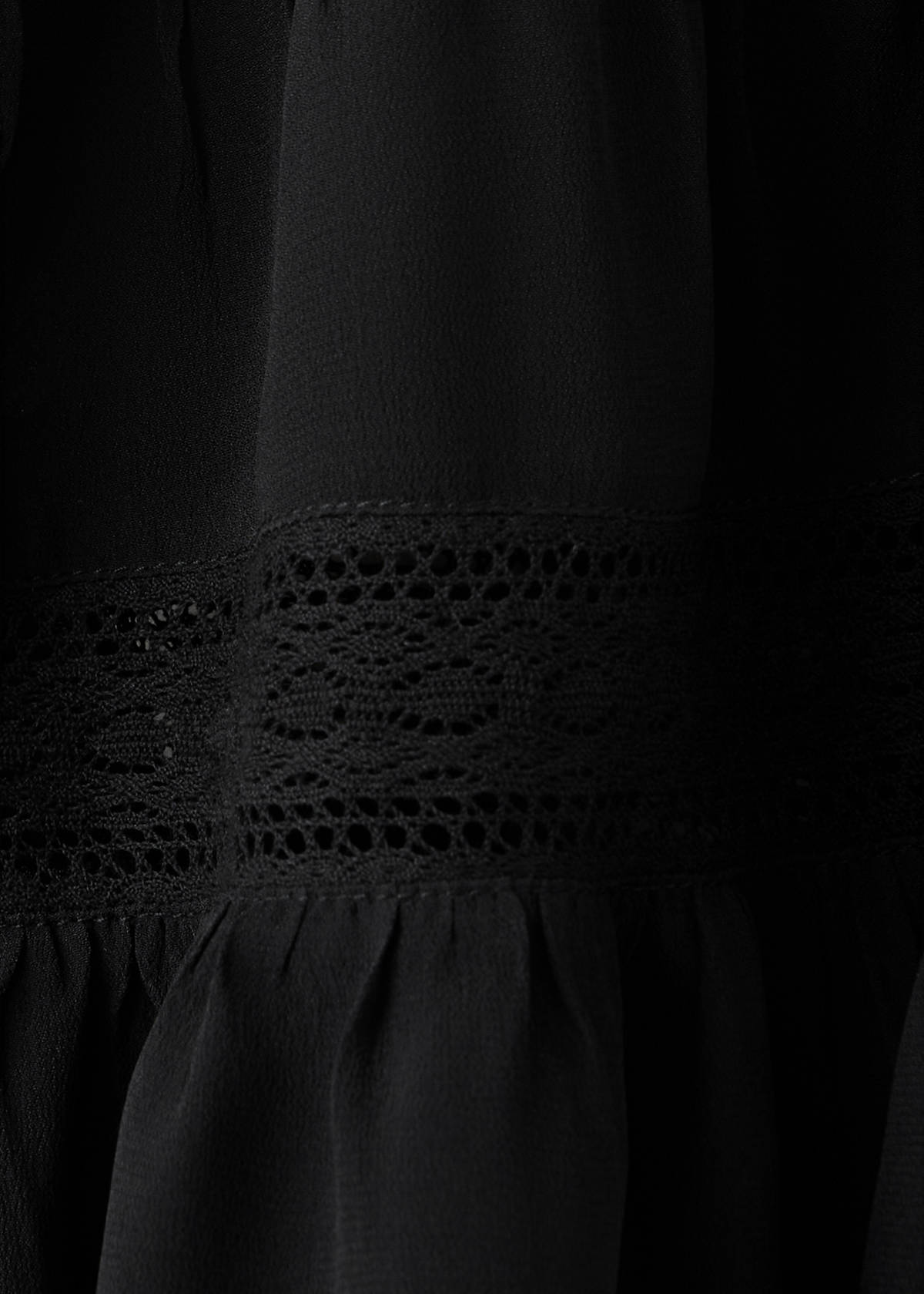 V-neck blouse with lace trim — Black