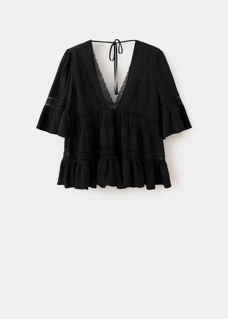 Mango Blouse Col En V En Dentelle In Noir