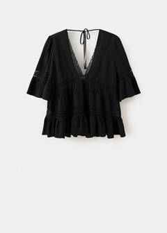 V-neck blouse with lace trim — Black 4