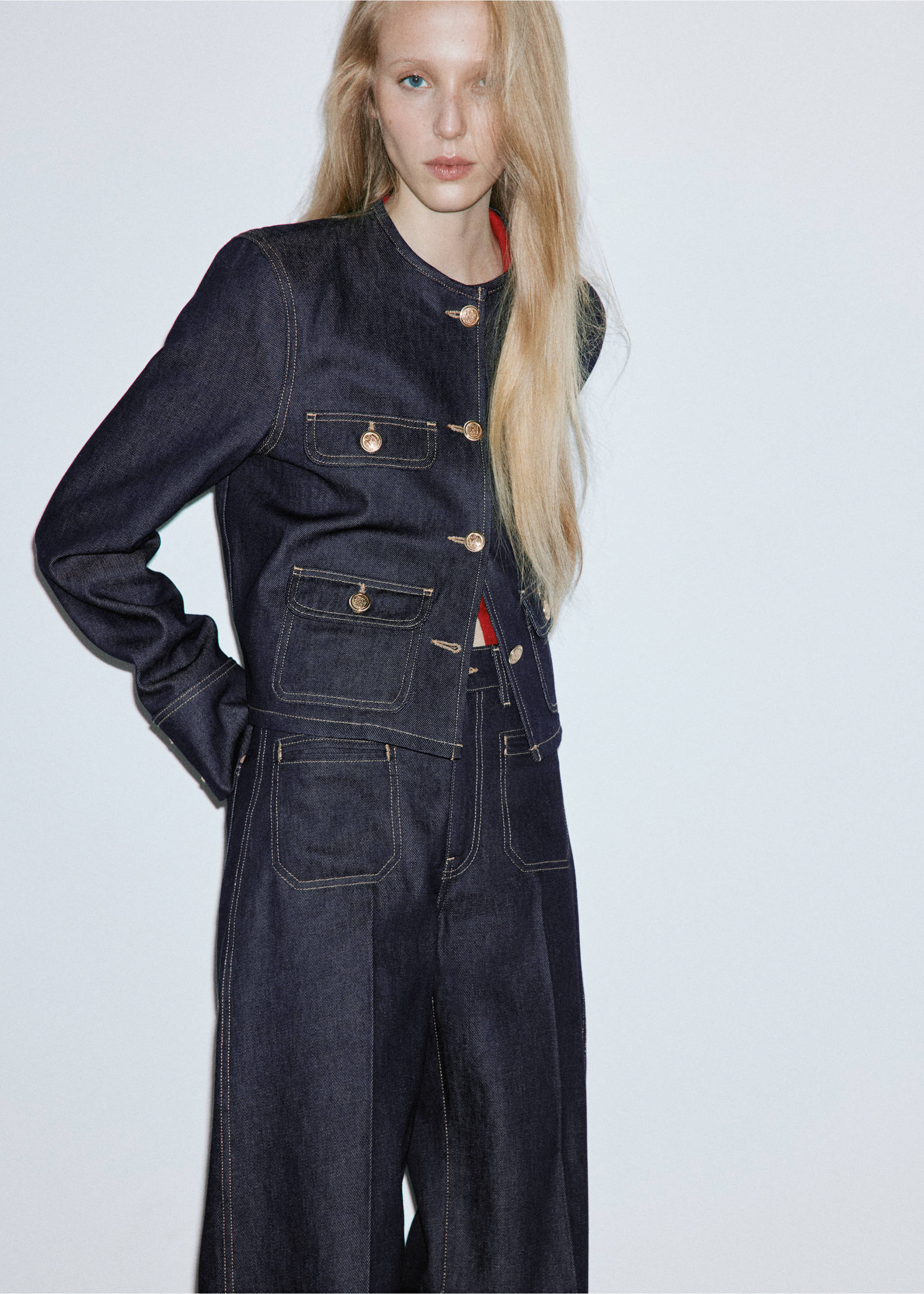 Chaqueta denim bolsillos - Plano medio, Azul. Ref: 37084109-01.