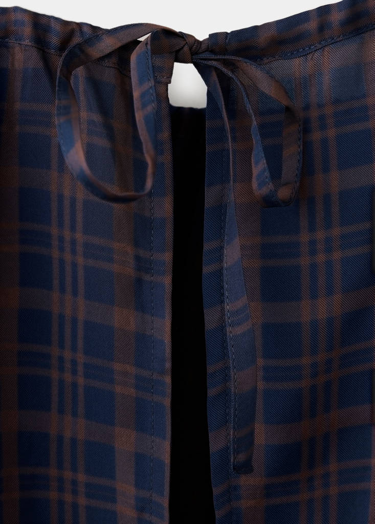 Gathered check blouse — Blue