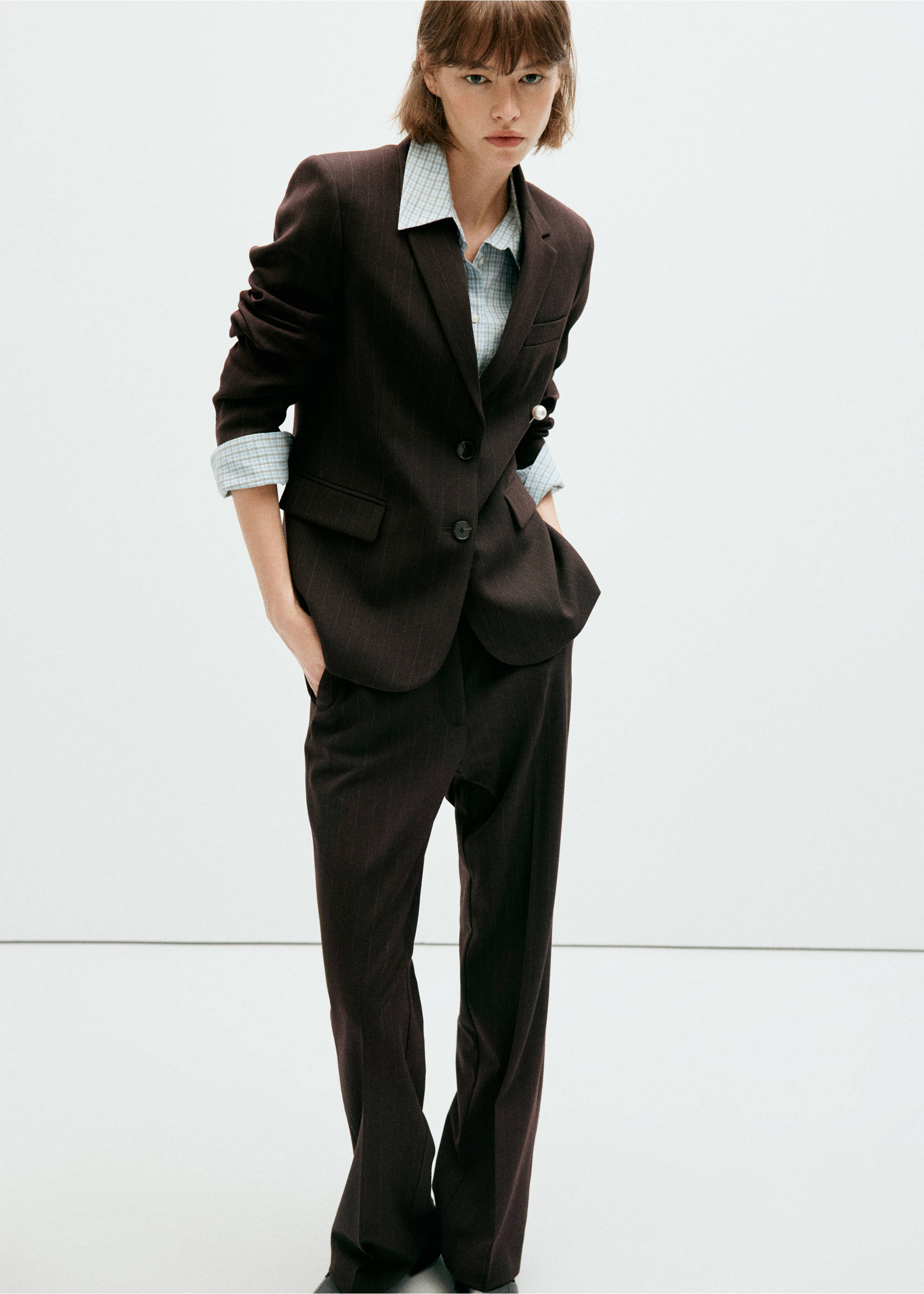 Pinstripe suit trousers - General plane, Brown. Ref: 37084111-00.