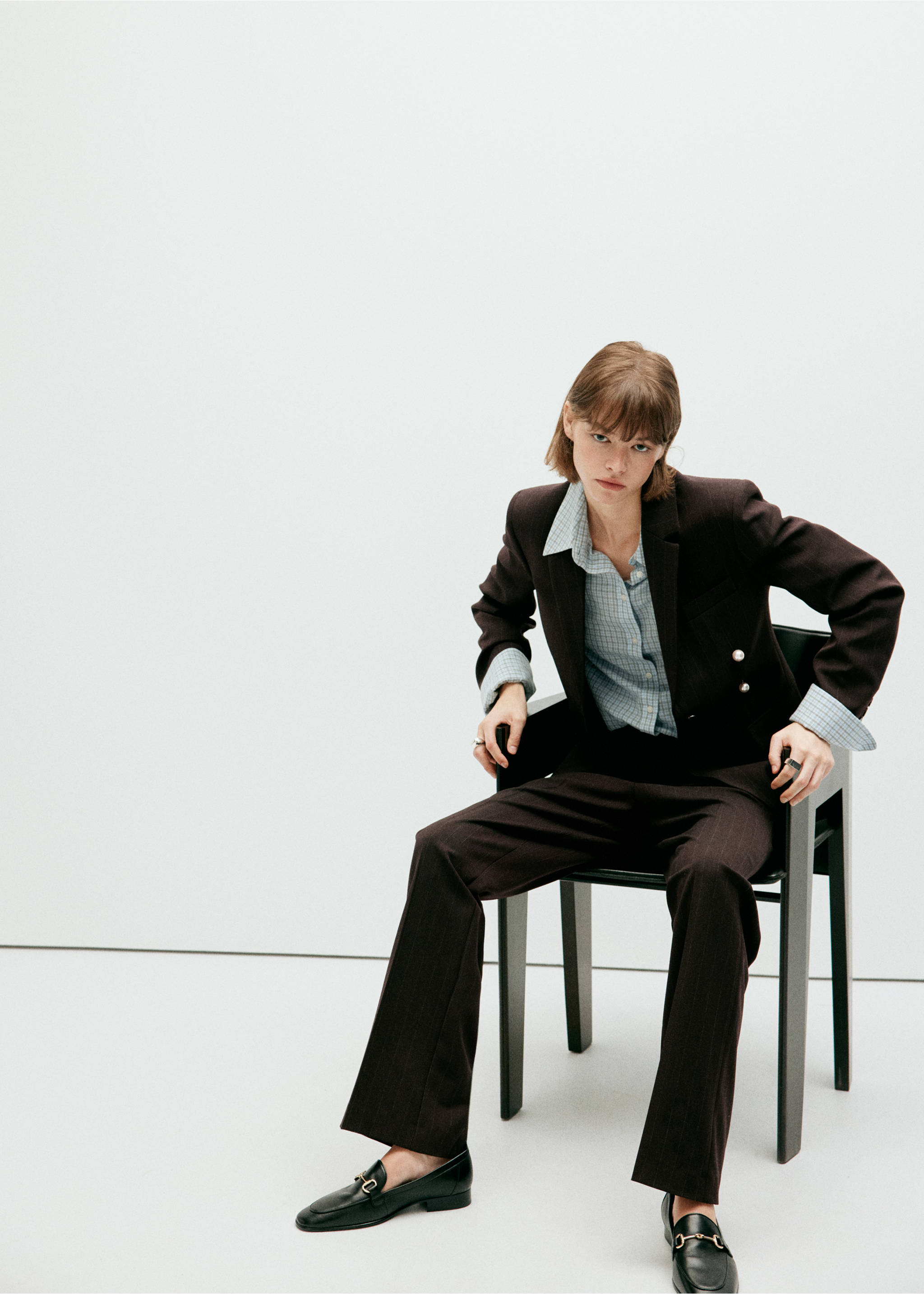 Pinstripe suit trousers - Details of the article 1, Brown. Ref: 37084111-00.