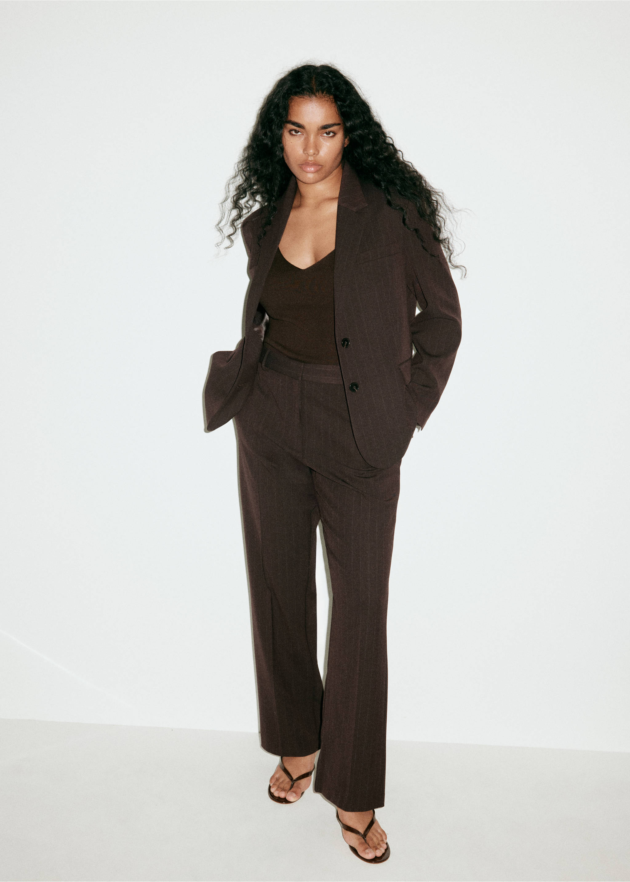 Pinstripe suit trousers - Details of the article 3, Brown. Ref: 37084111-00.