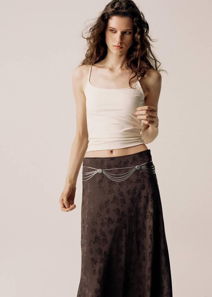 Jacquard flared skirt — Brown