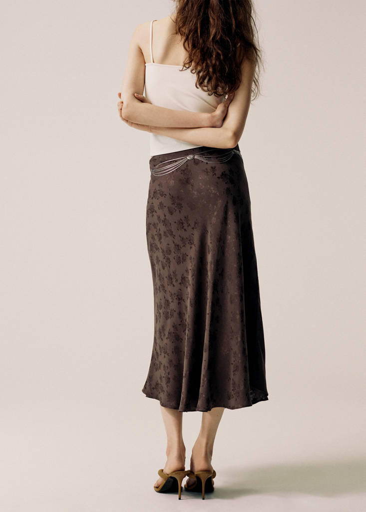 Jacquard flared skirt — Brown