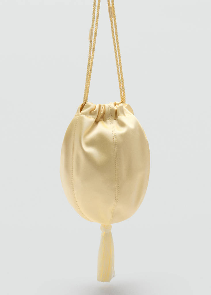 Satin clutch bag with tassels — Pastel Yellow