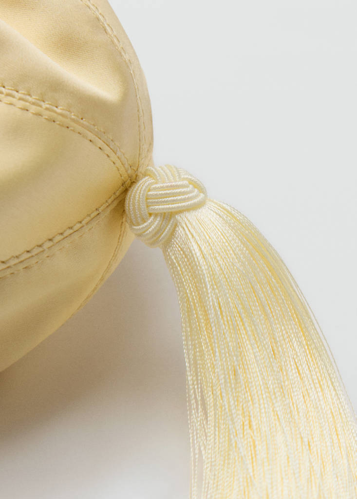 Satin clutch bag with tassels — Pastel Yellow