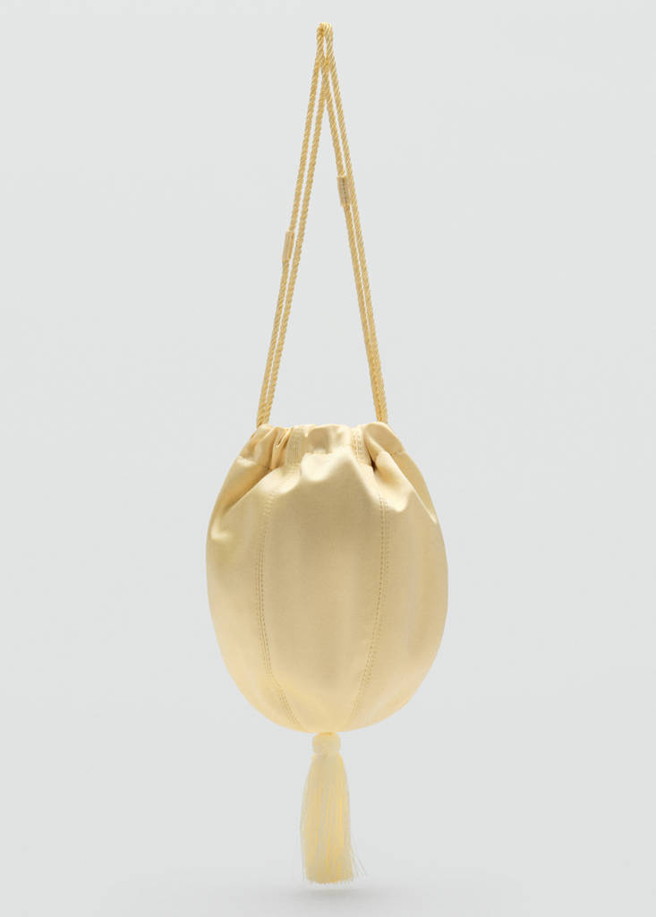 Satin clutch bag with tassels — Pastel Yellow