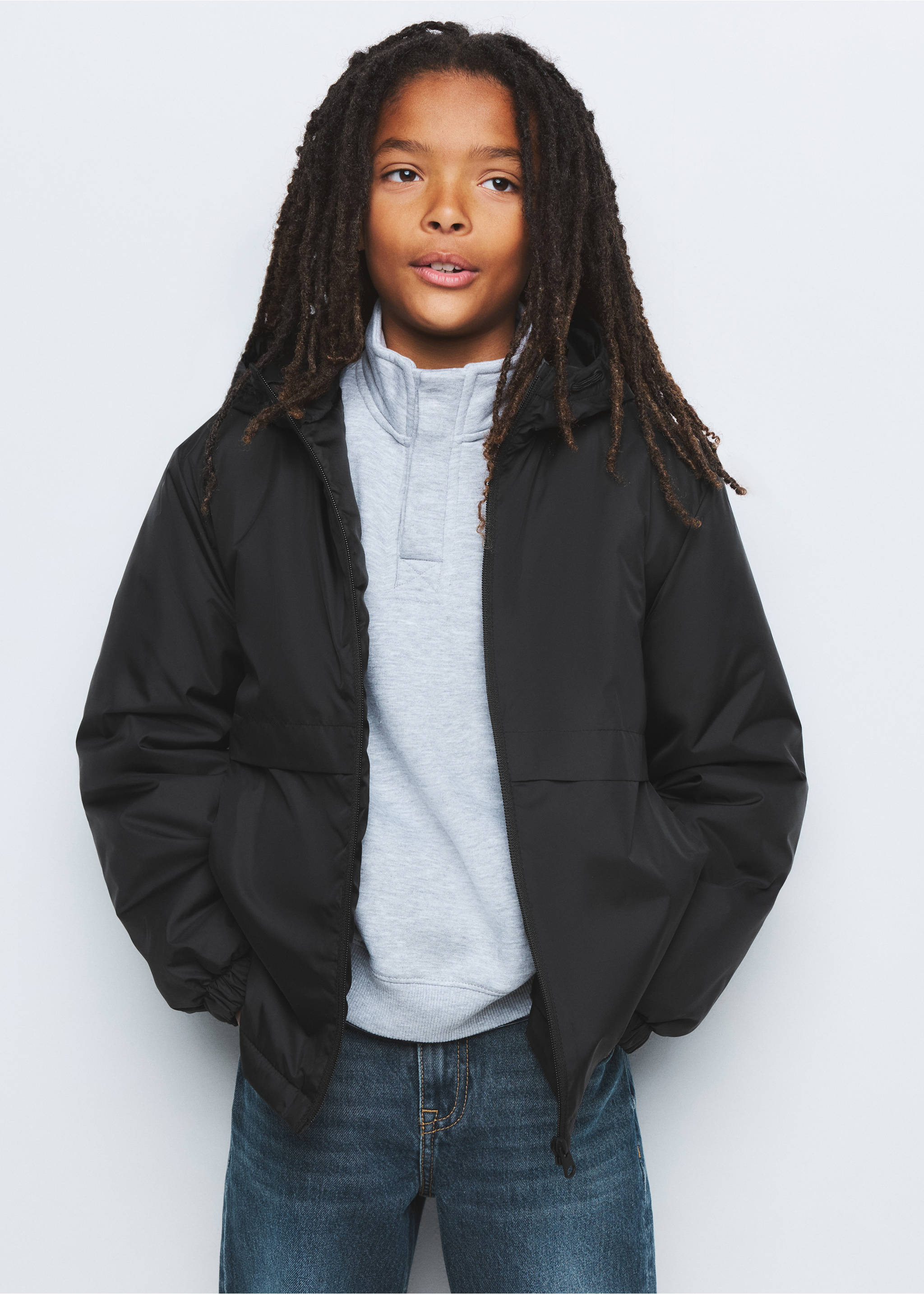 Hood puffer coat - Medium plane, Black. Ref: 37084400-00.