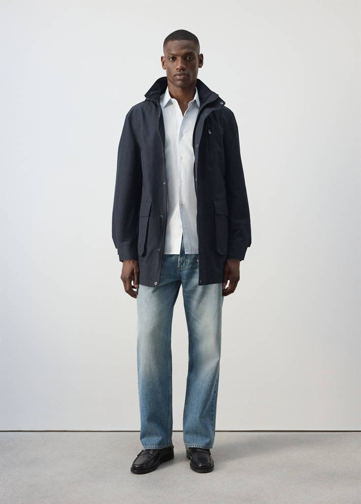 Water-repellent hooded parka — Night Blue