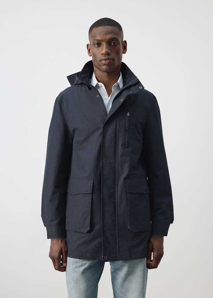 Water-repellent hooded parka — Night Blue