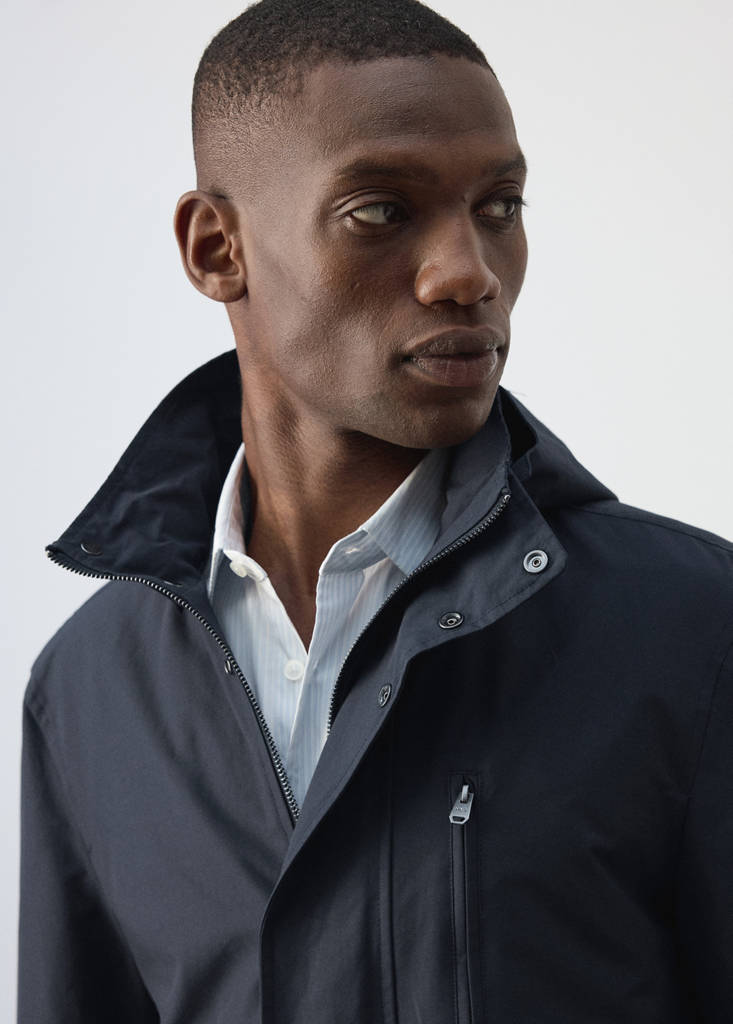 Water-repellent hooded parka — Night Blue