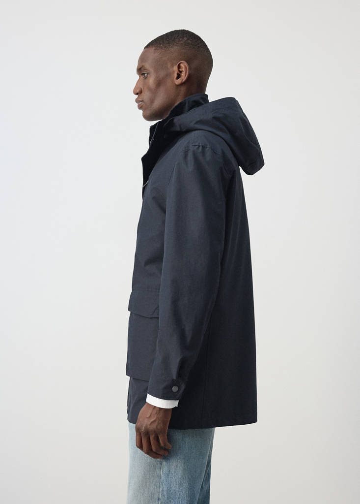 Water-repellent hooded parka — Night Blue