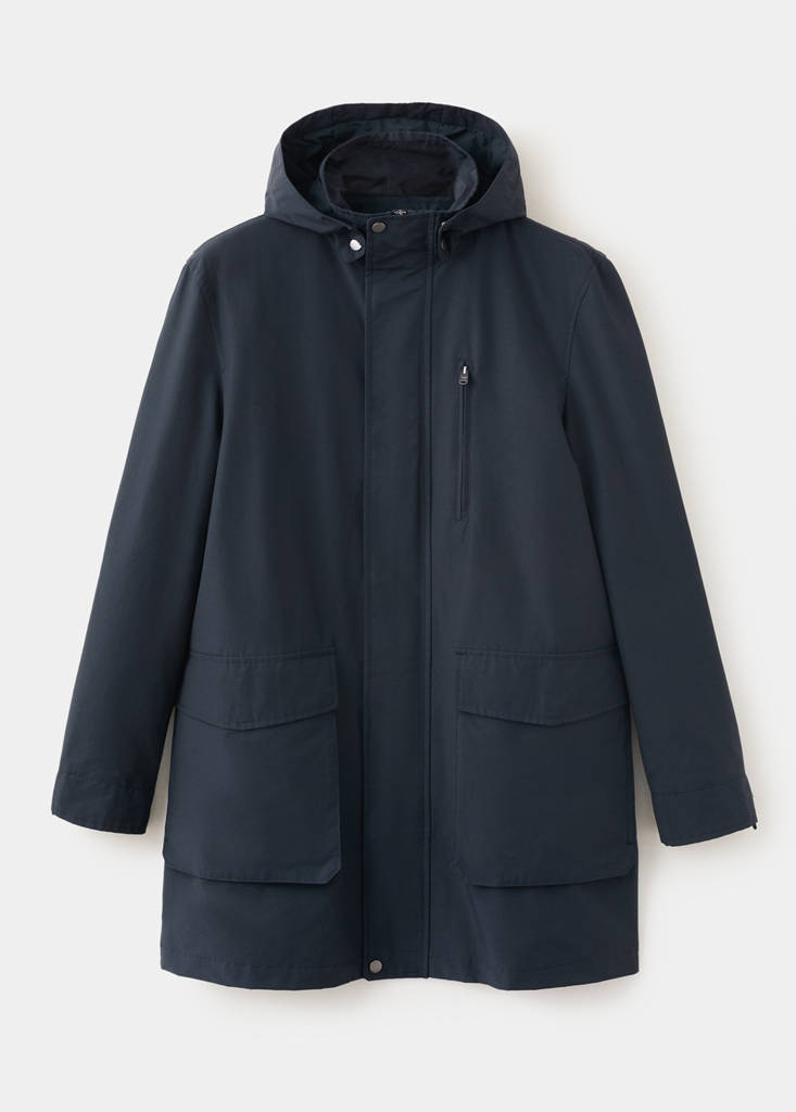 Water-repellent hooded parka — Night Blue