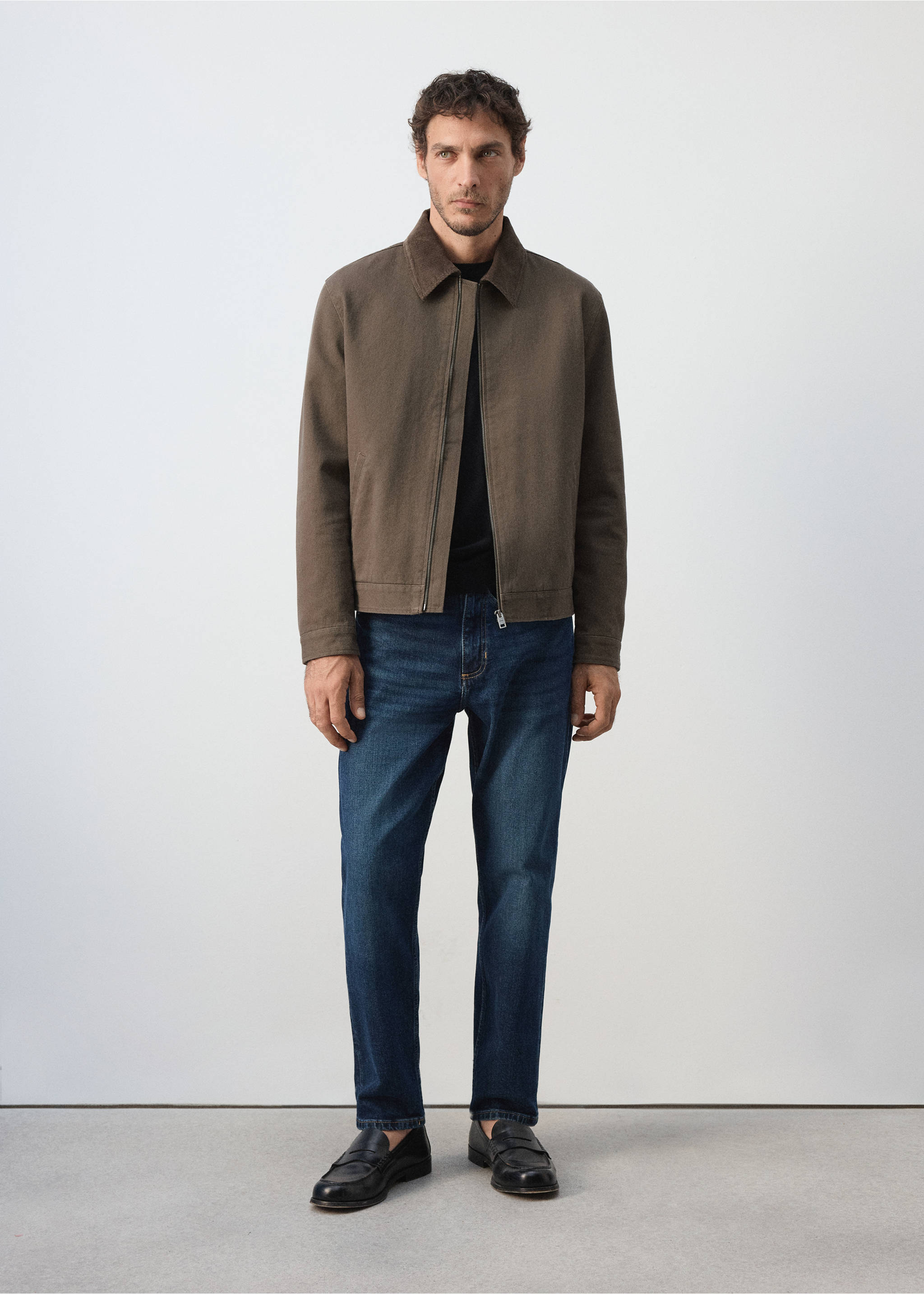 Corduroy collar denim jacket - General plane, Brown. Ref: 37084403-00.