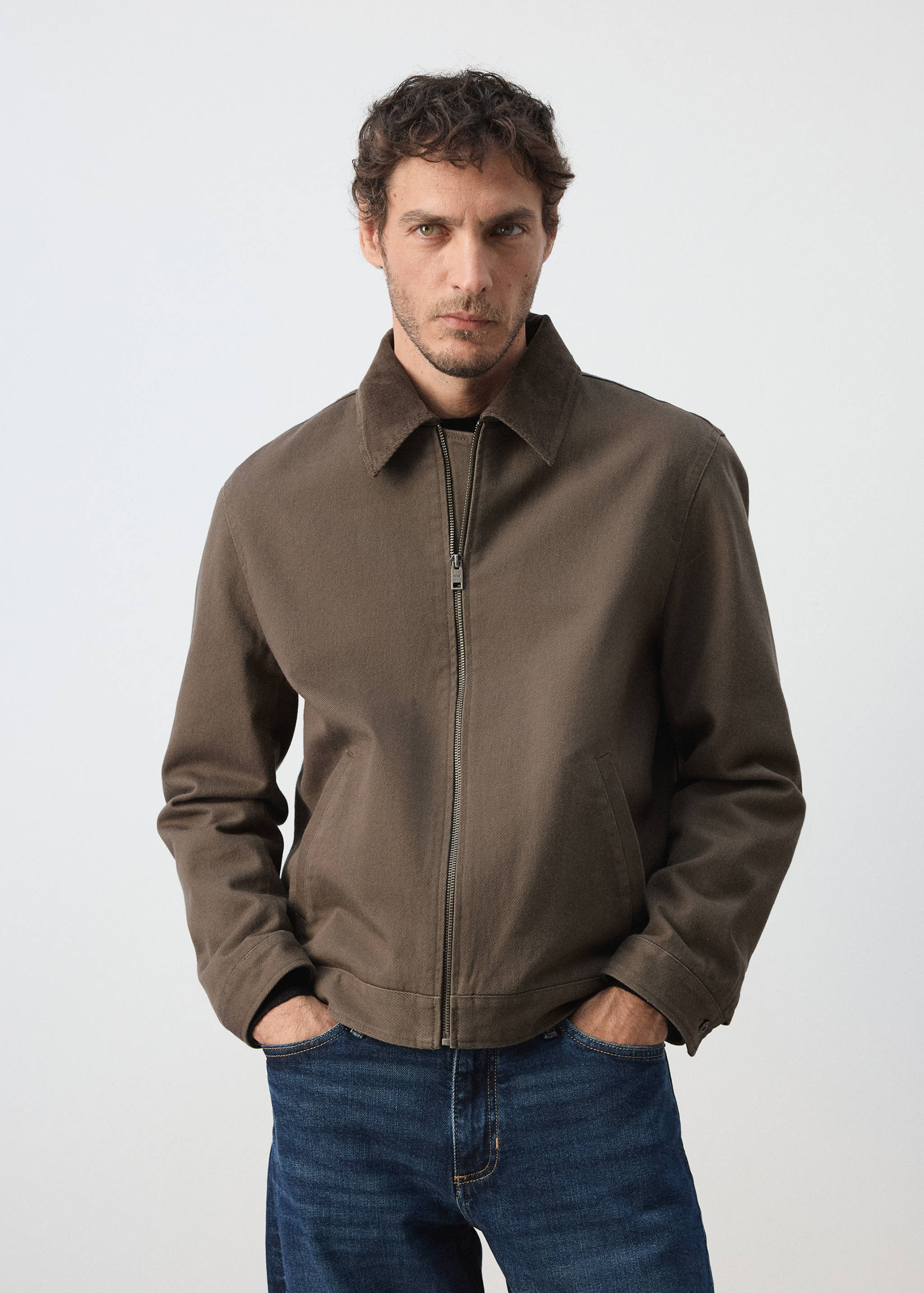Corduroy collar denim jacket - Medium plane