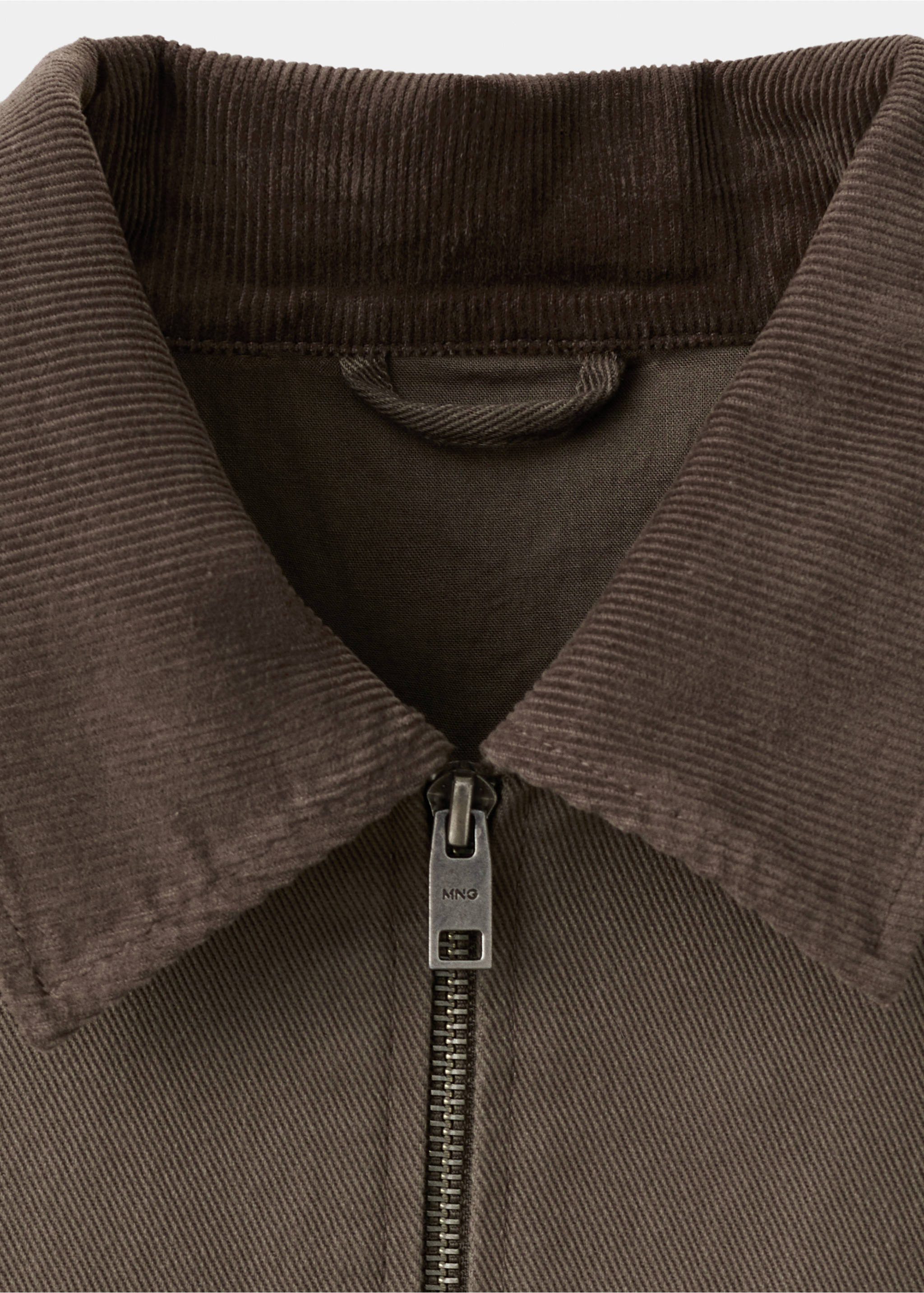 Corduroy collar denim jacket - Details of the article 8, Brown. Ref: 37084403-00.