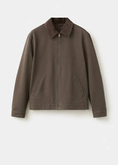 Corduroy collar denim jacket — Brown 7