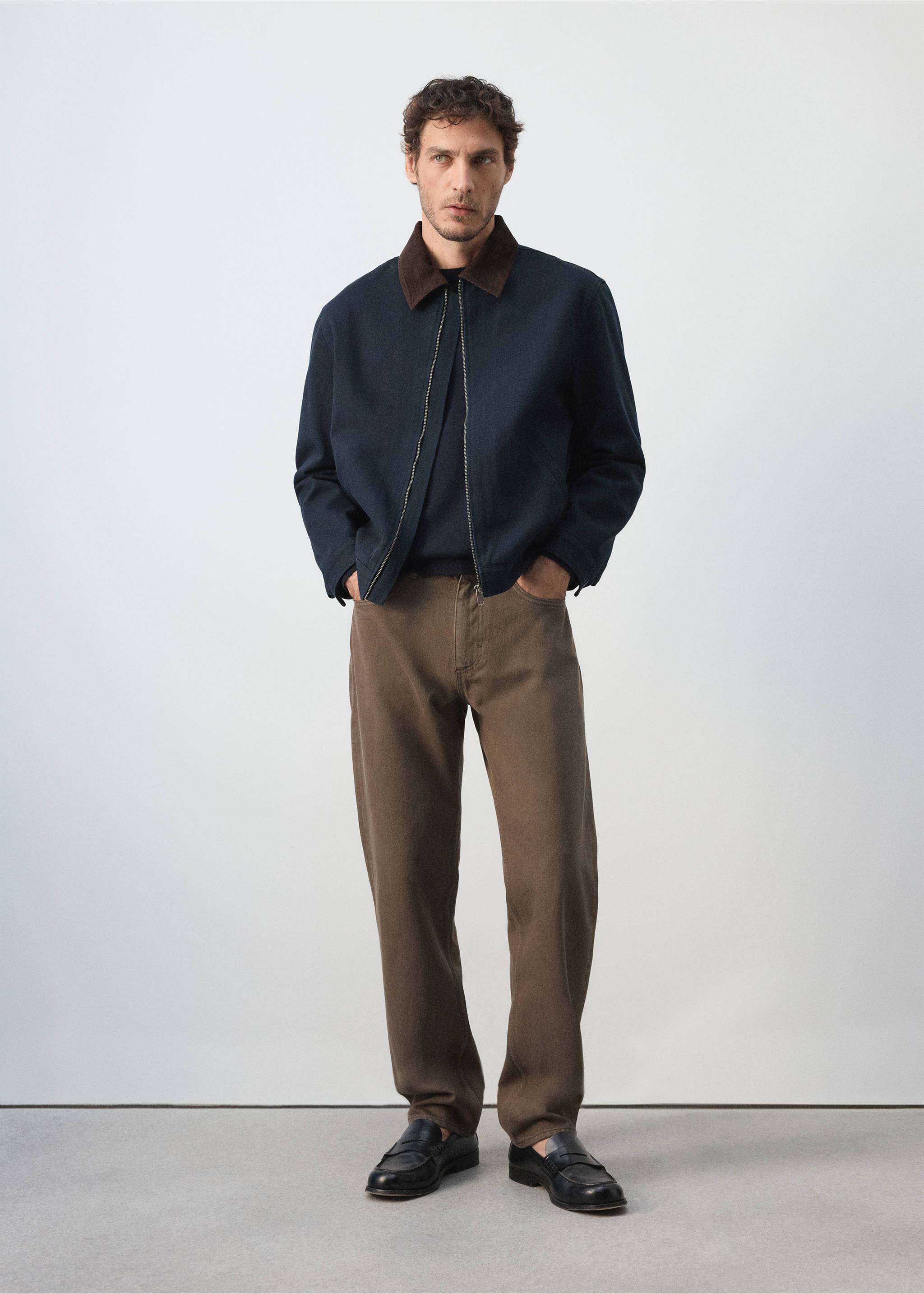 Corduroy collar denim jacket - General plane, Navy. Ref: 37084403-00.