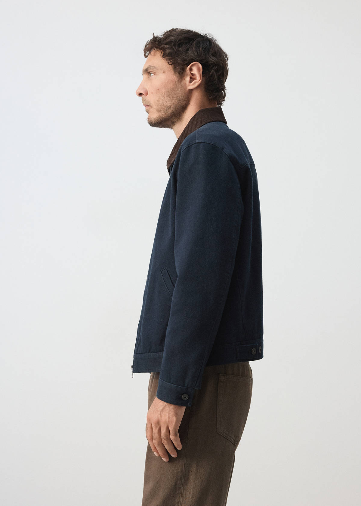 Corduroy collar denim jacket — Navy