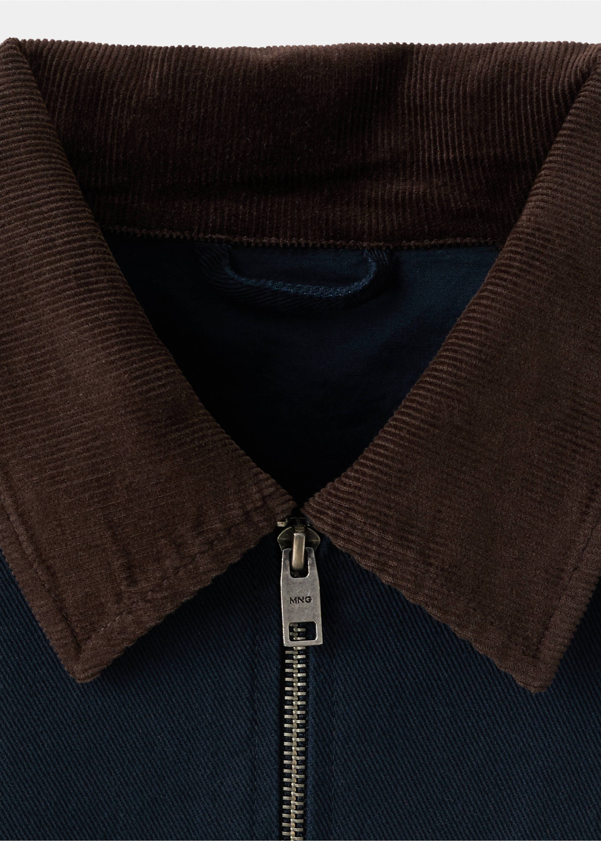 Corduroy collar denim jacket - Details of the article 8, Navy. Ref: 37084403-00.