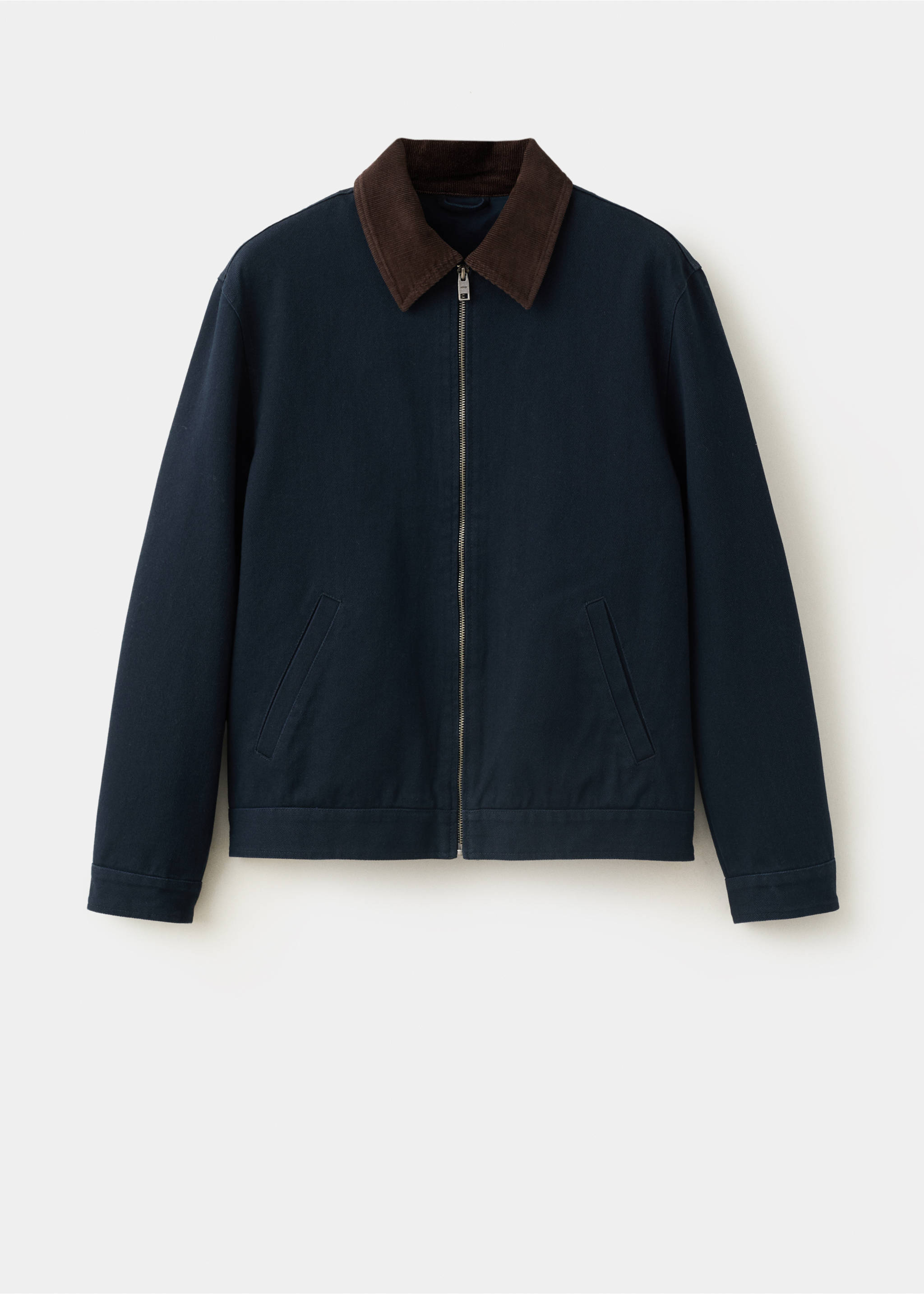 Corduroy collar denim jacket - Article without model, Navy. Ref: 37084403-00.