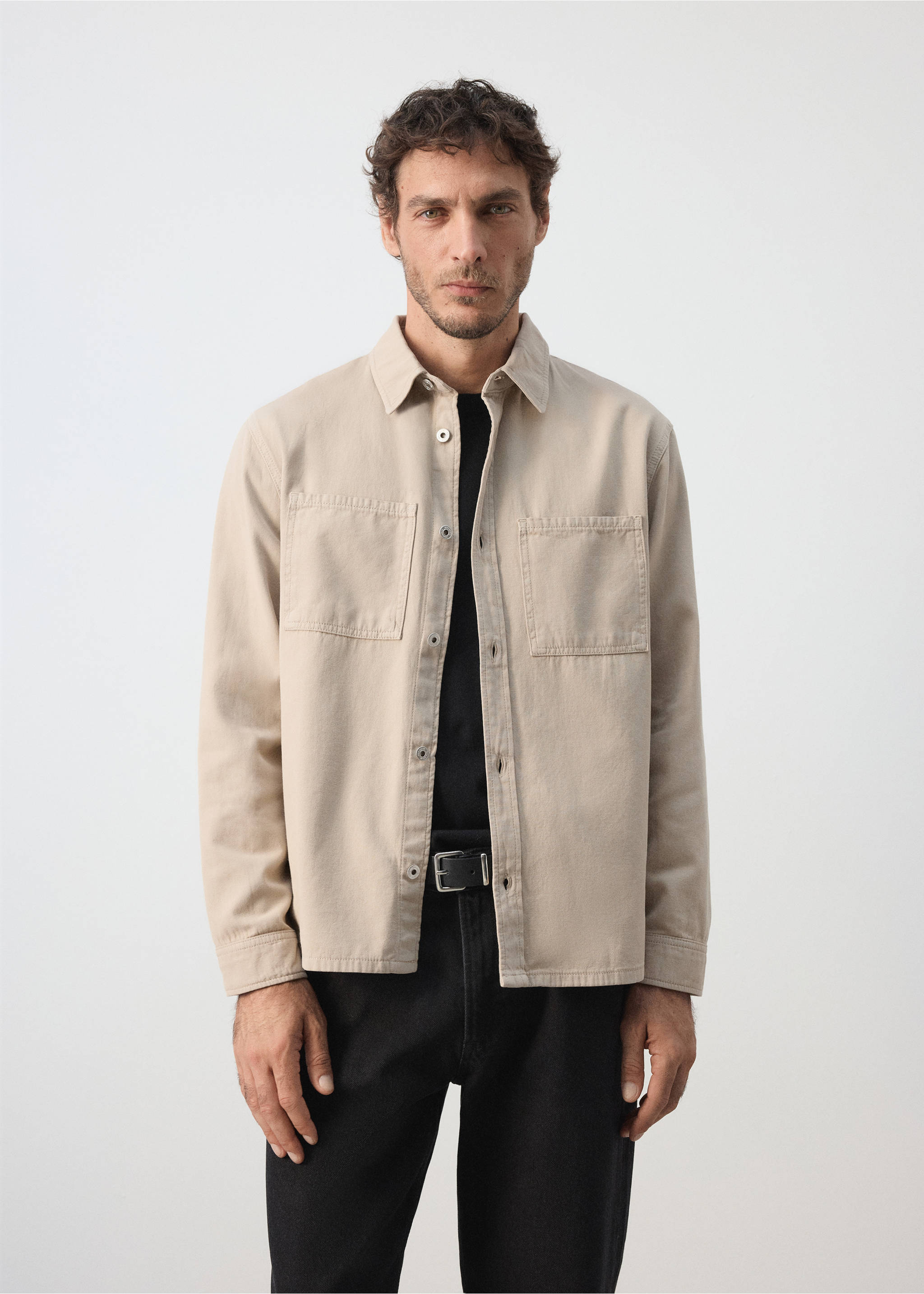 Denim overshirt pockets - Medium plane, Beige. Ref: 37084404-00.