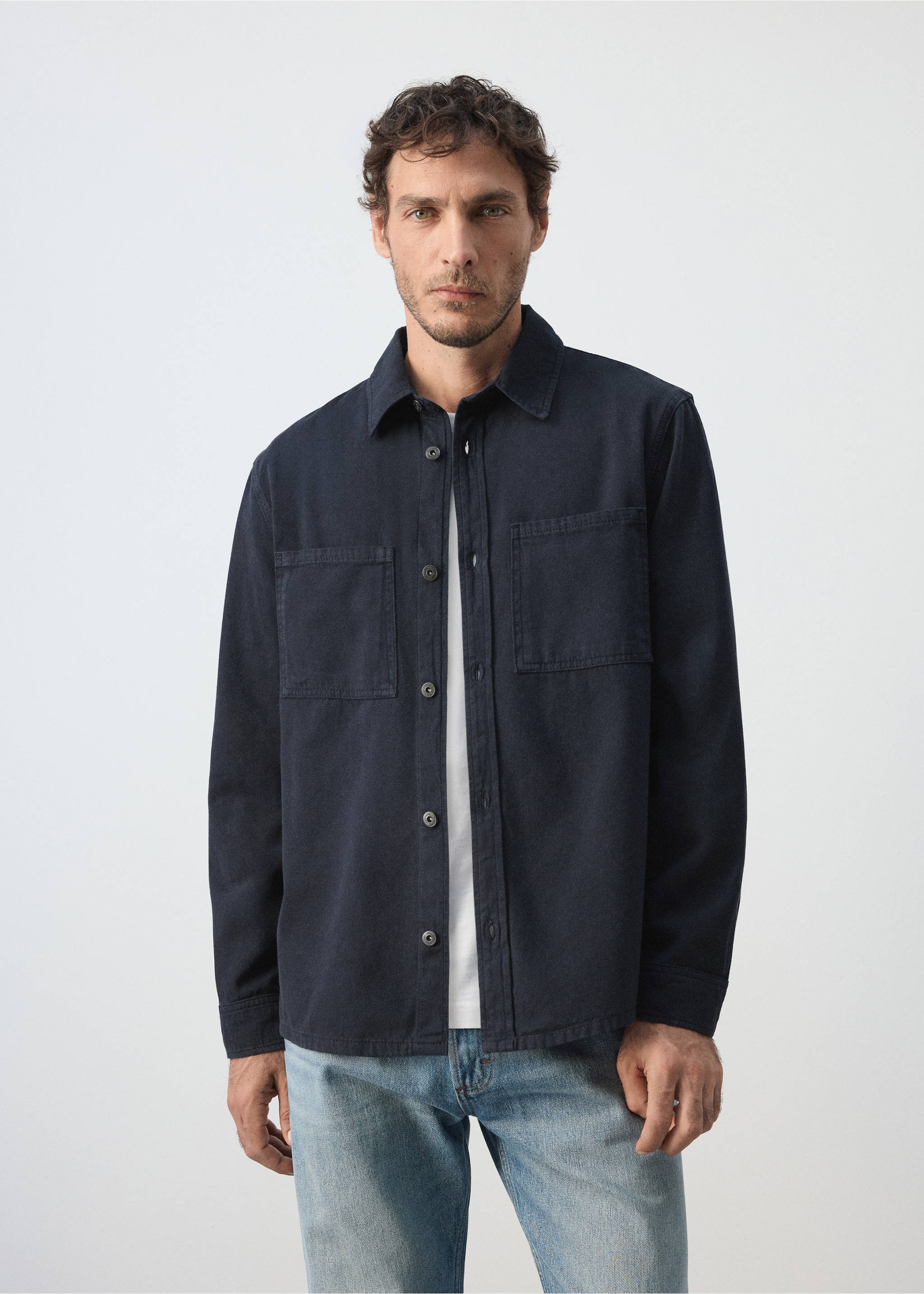 Denim overshirt pockets - Medium plane, Navy. Ref: 37084404-00.