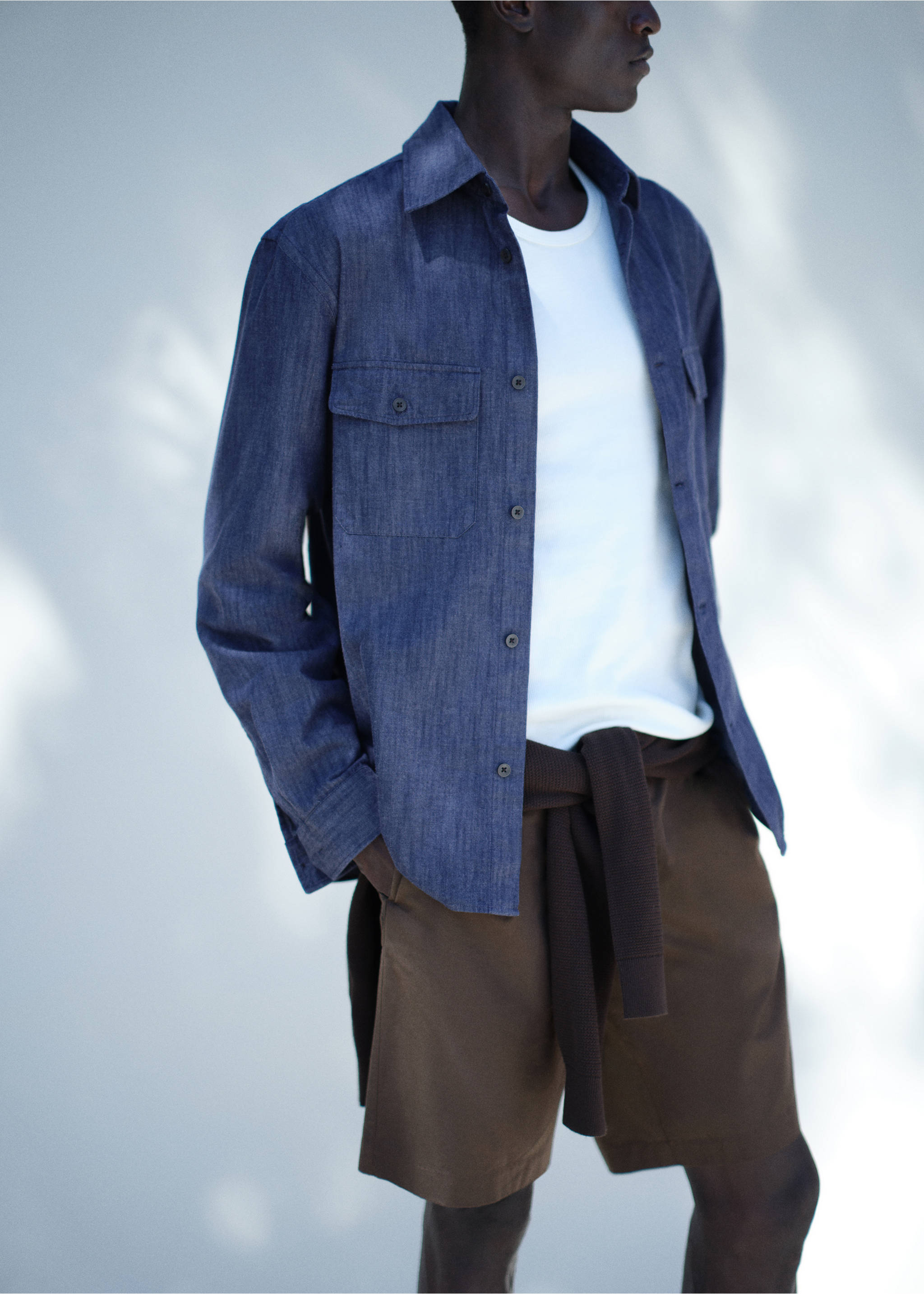 Denim shacket 100% cotton - Details of the article 5, Navy. Ref: 37084406-00.