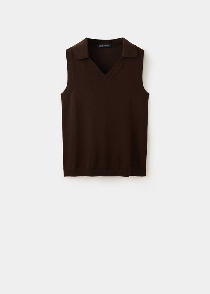 V-neck knit top — Chocolate