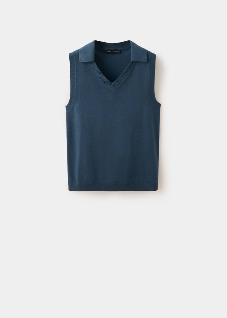 V-neck knit top — Medium Grey
