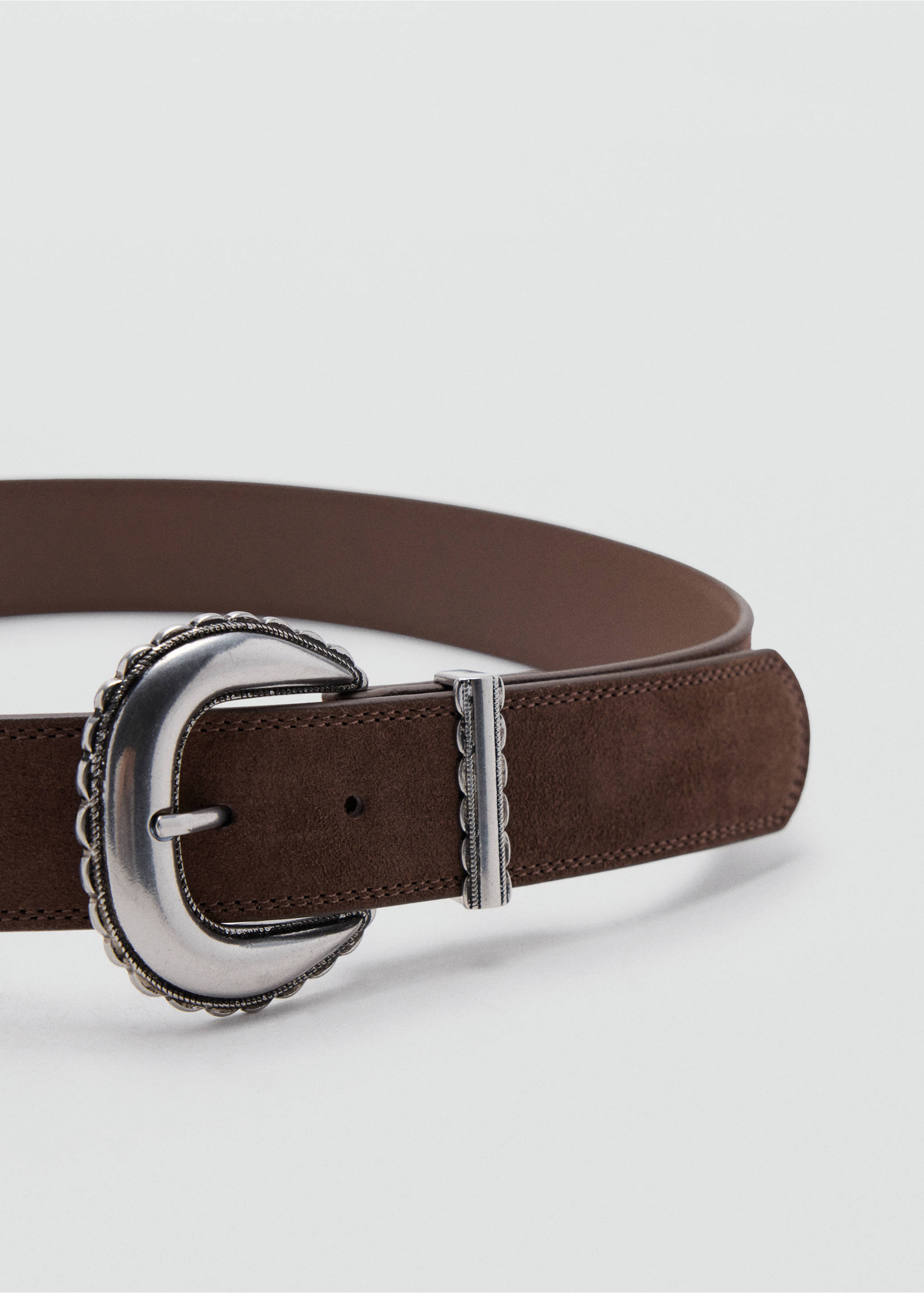 Engraved buckle leather belt - Medium plane, Brown. Ref: 37084421-00.