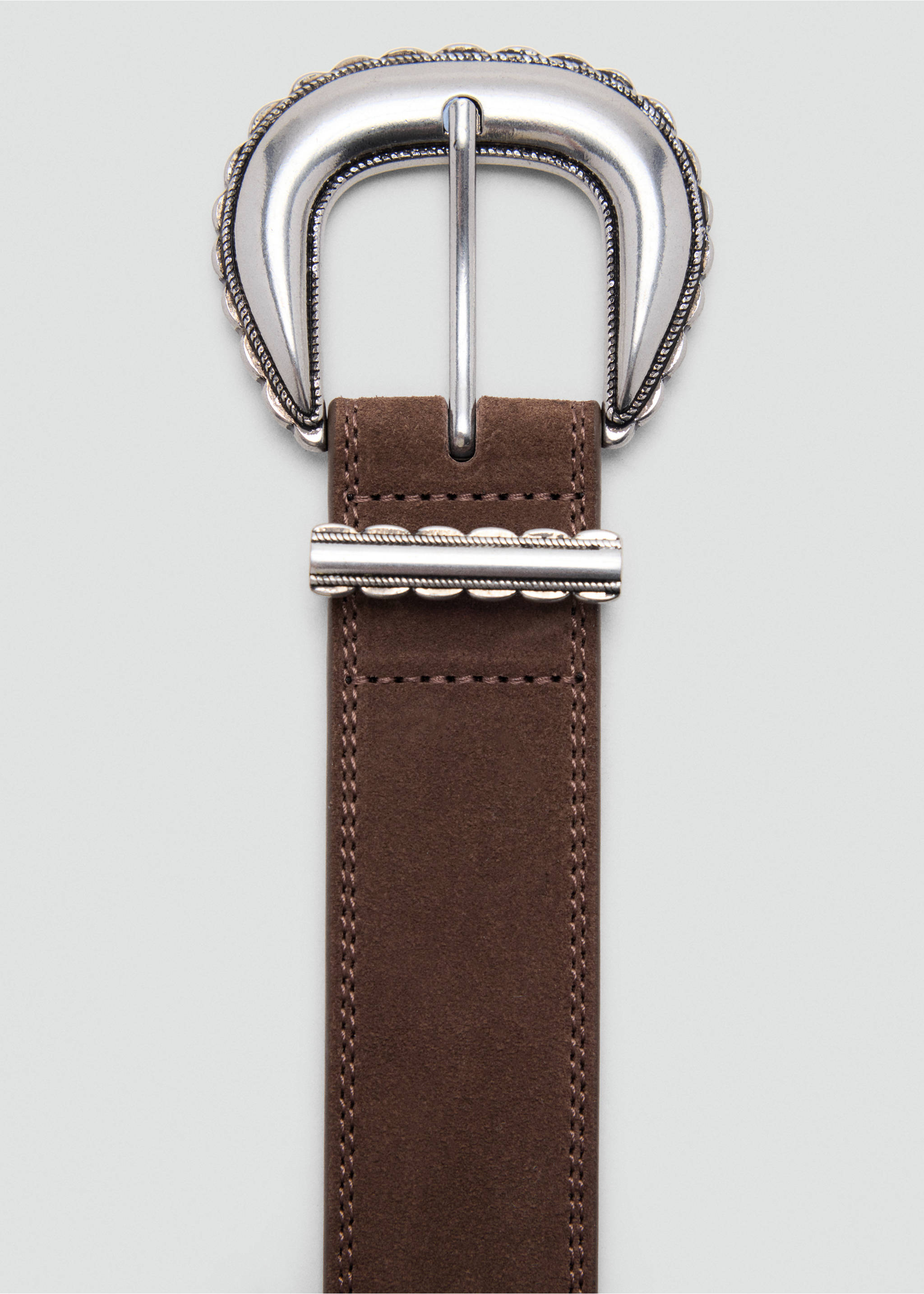 Engraved buckle leather belt - Details of the article 1, Brown. Ref: 37084421-00.