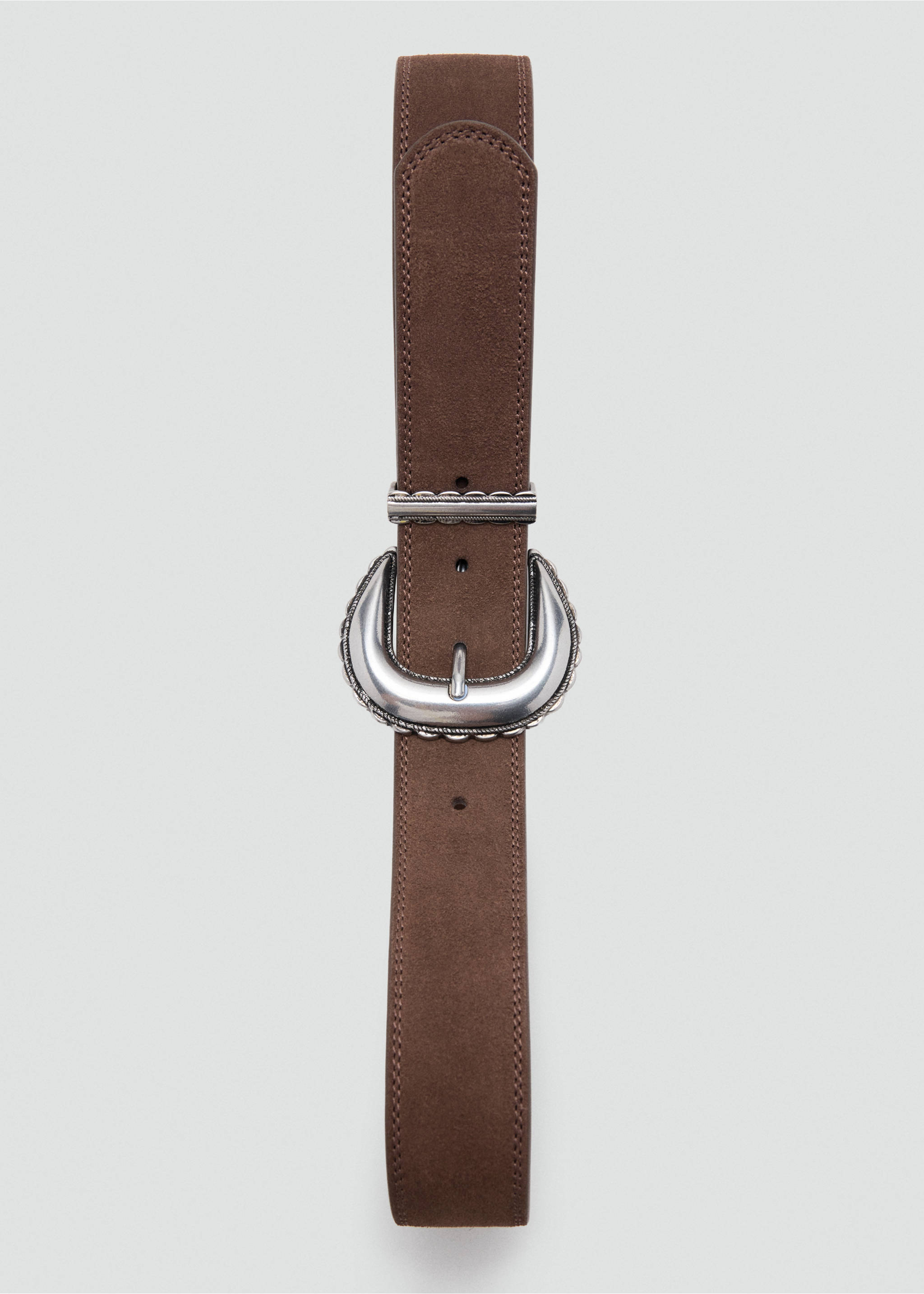 Engraved buckle leather belt - Details of the article 2, Brown. Ref: 37084421-00.