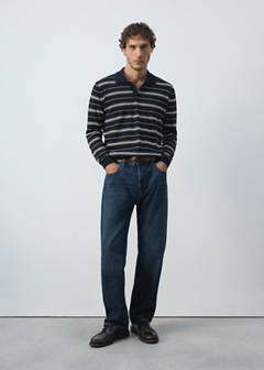 100% cotton fine-knit striped polo — Navy 2