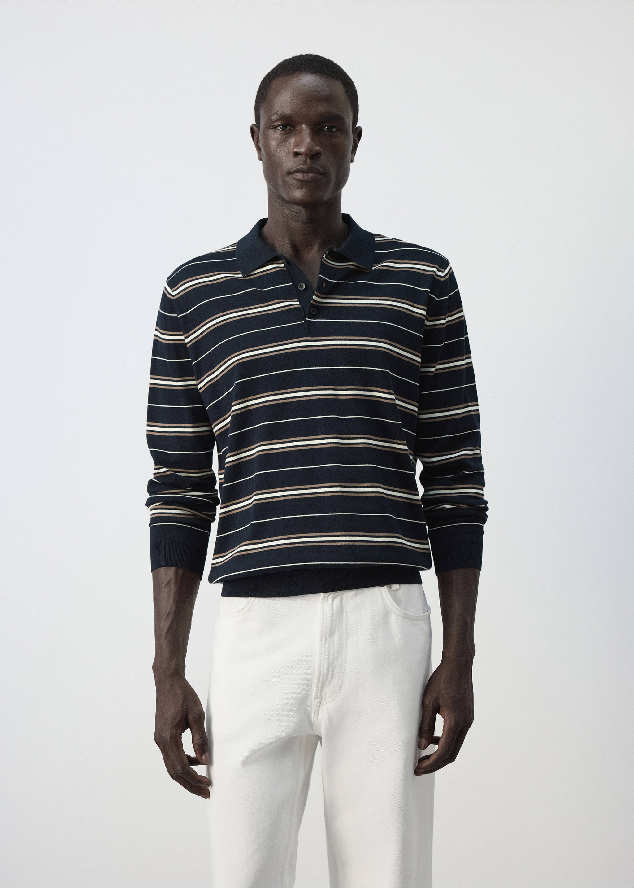 100% cotton striped polo shirt - Medium plane, Navy. Ref: 37084422-00.