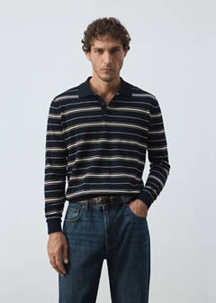 100% cotton fine-knit striped polo — Navy 1