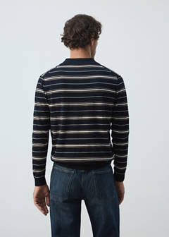 100% cotton fine-knit striped polo — Navy 3