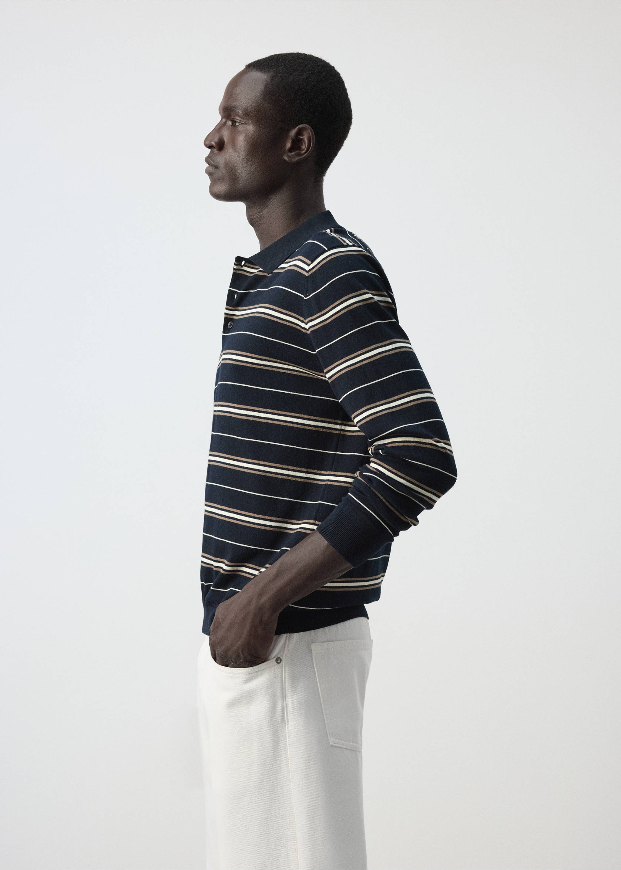 100% cotton striped polo shirt - Details of the article 2, Navy. Ref: 37084422-00.