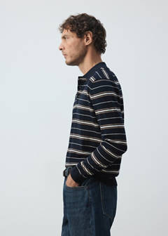 100% cotton fine-knit striped polo — Navy 5