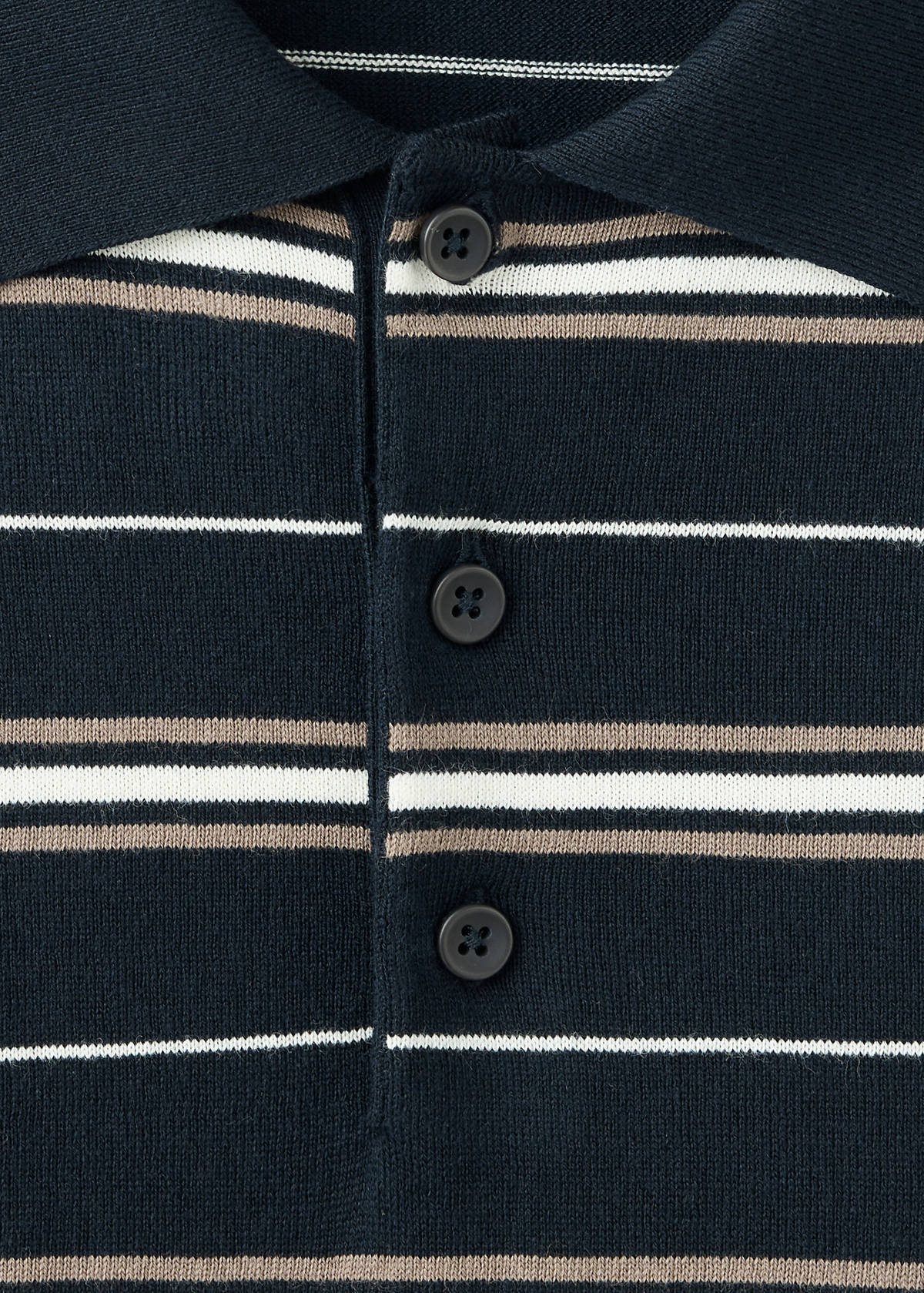 100% cotton fine-knit striped polo — Navy