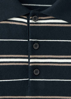 100% cotton fine-knit striped polo — Navy 7