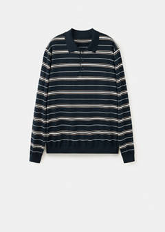 100% cotton fine-knit striped polo — Navy 6