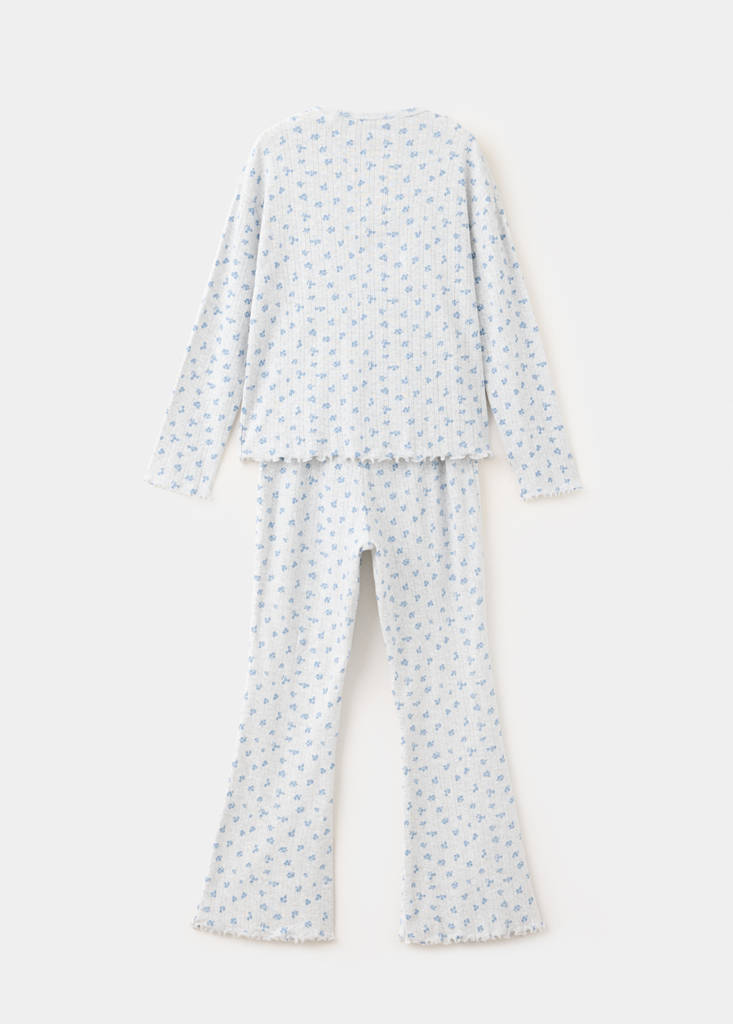 Floral print long pyjama set — Light Heather Grey
