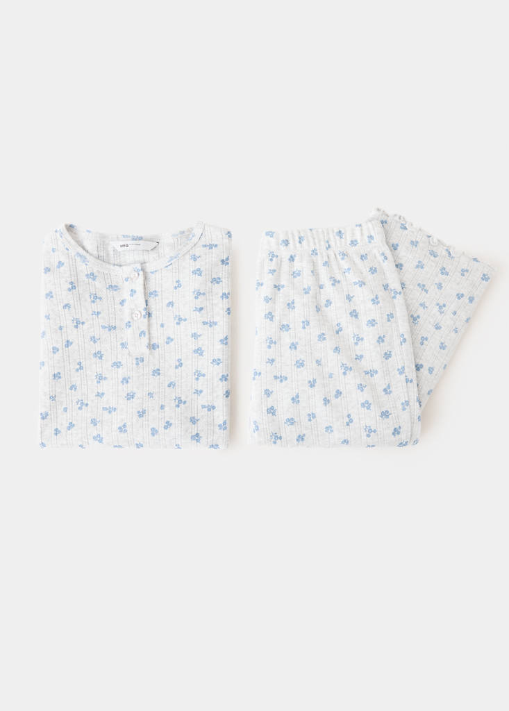 Floral print long pyjama set — Light Heather Grey